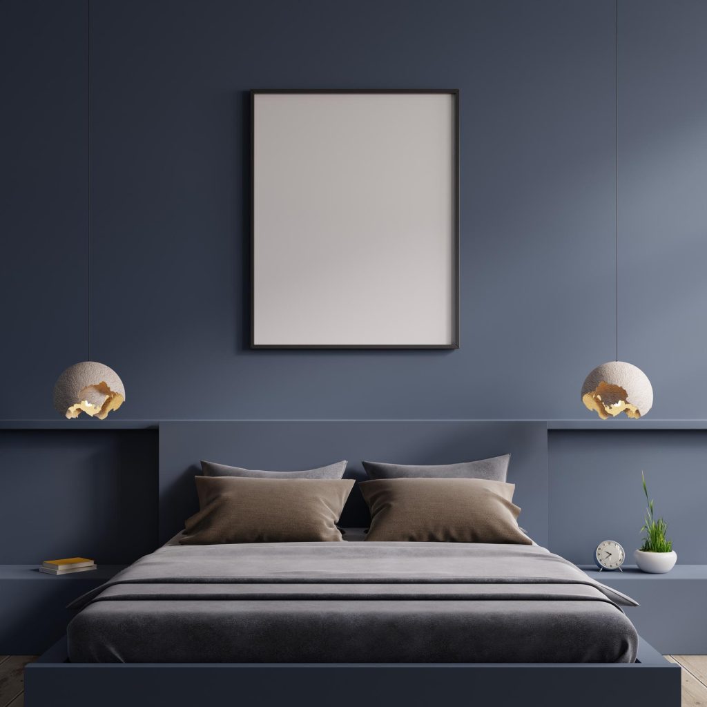 poster-mockup-with-vertical-frame-empty-dark-blue-wall-bedroom-interior